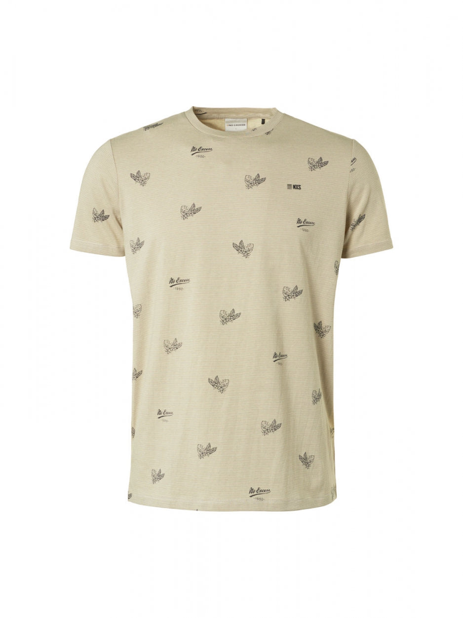 T-Shirt Crewneck Allover Printed 3 Colour Stripe | Light Army