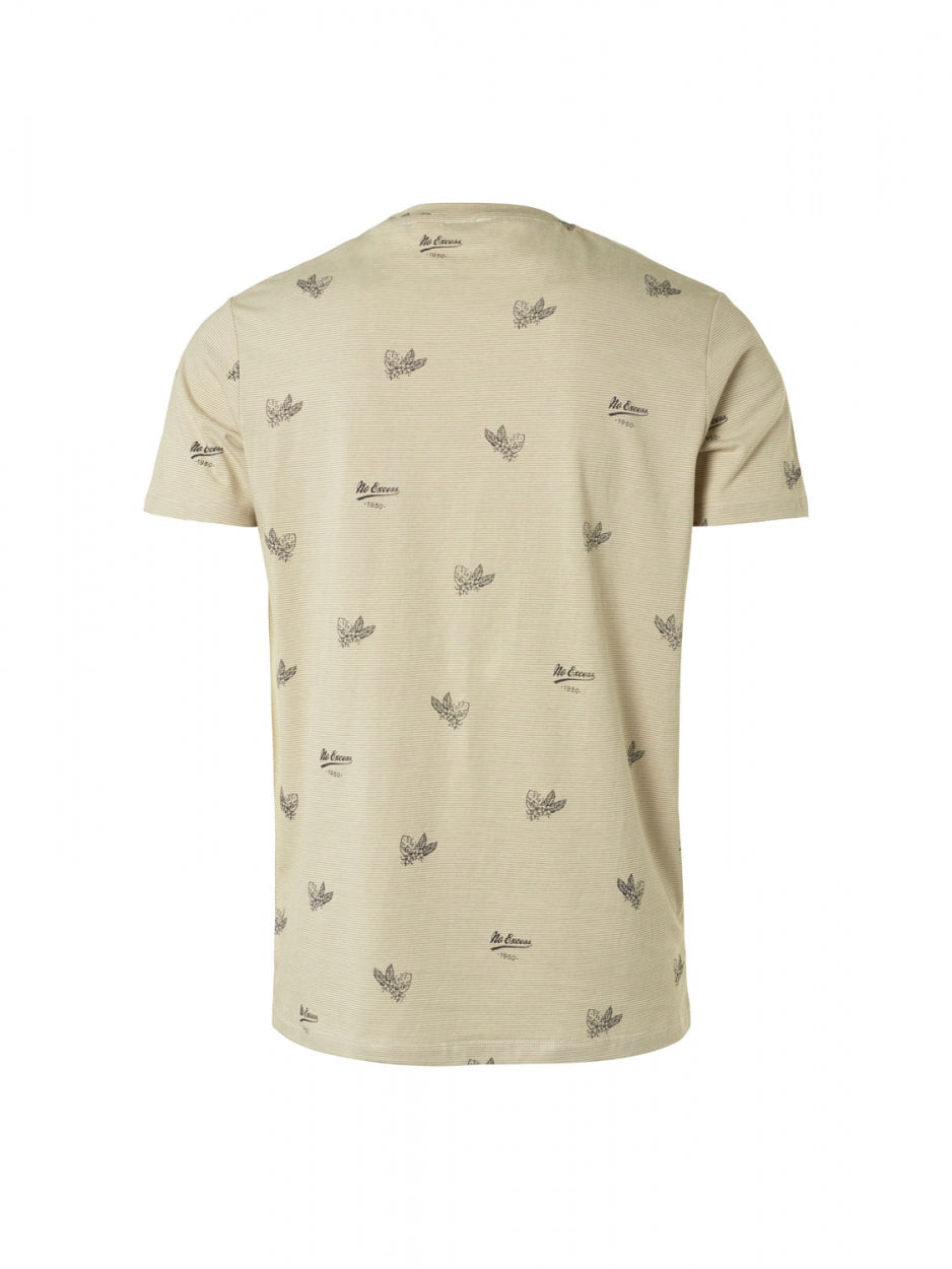 T-Shirt Crewneck Allover Printed 3 Colour Stripe | Light Army