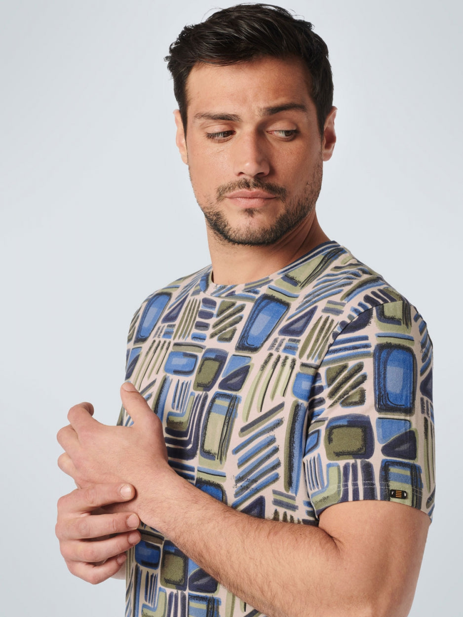 T-Shirt Crewneck Allover Printed Stretch | Washed Blue