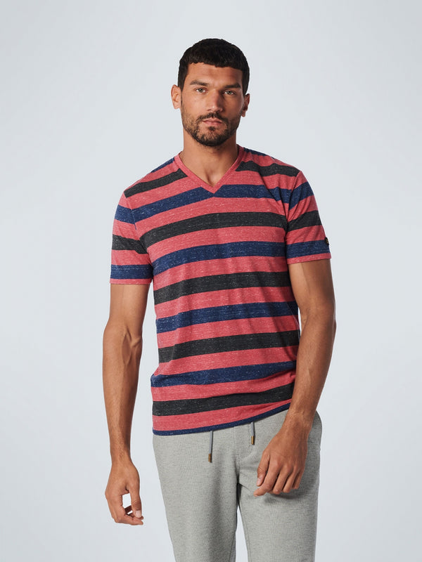 T-Shirt V-Neck Melange Stripes | Old Pink