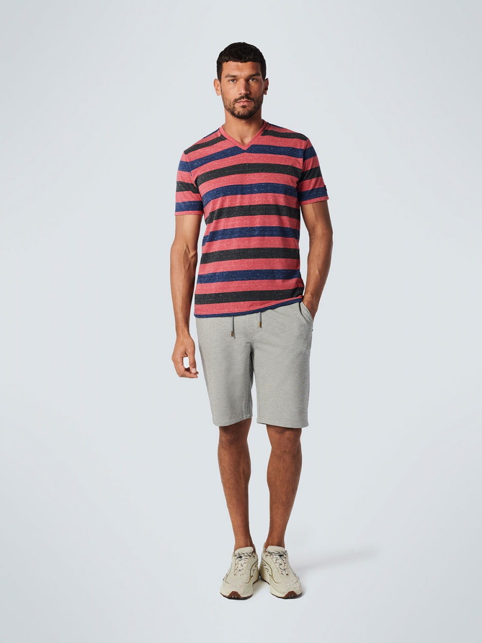 T-Shirt V-Neck Melange Stripes | Old Pink