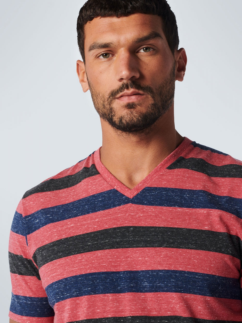 T-Shirt V-Neck Melange Stripes | Old Pink