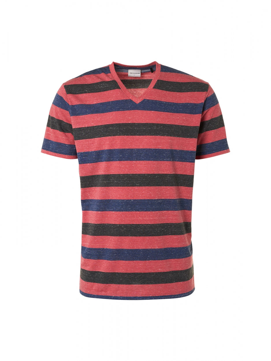 T-Shirt V-Neck Melange Stripes | Old Pink