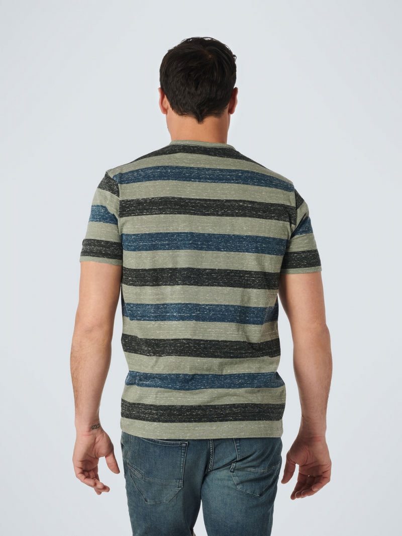 T-Shirt V-Neck Melange Stripes | Light Army