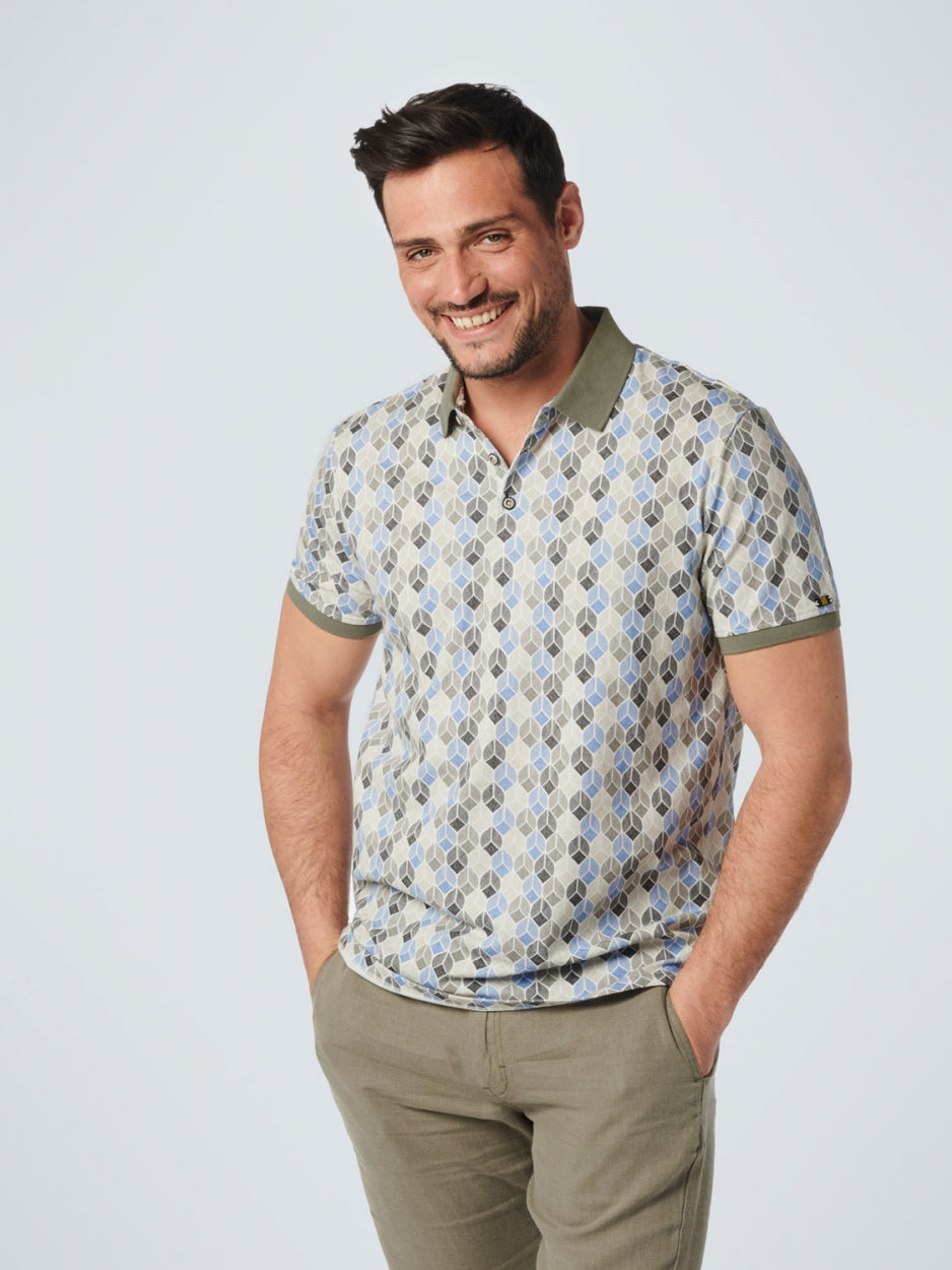 Polo Pique Allover Printed Stretch | Washed Blue