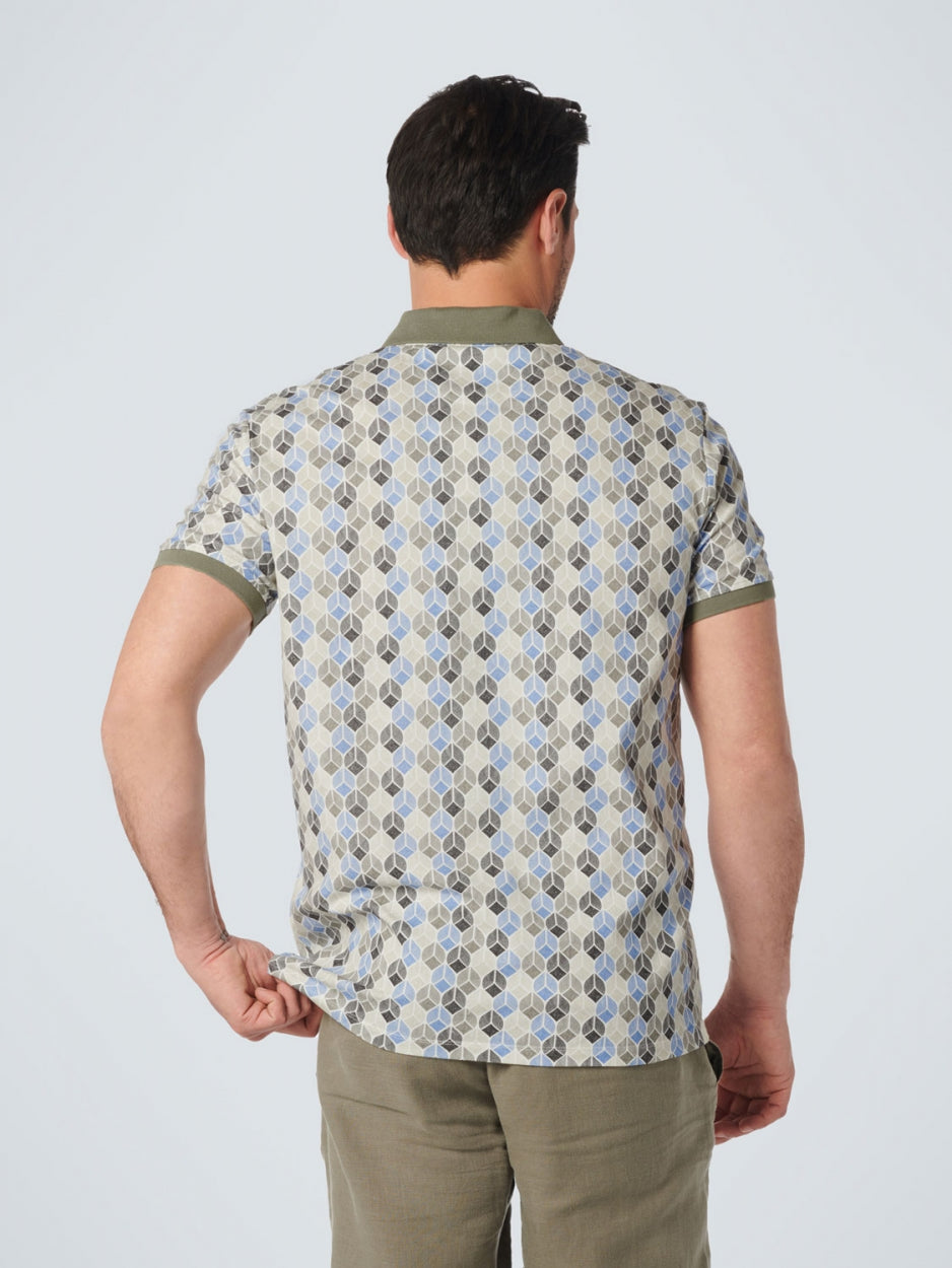 Polo Pique Allover Printed Stretch | Washed Blue