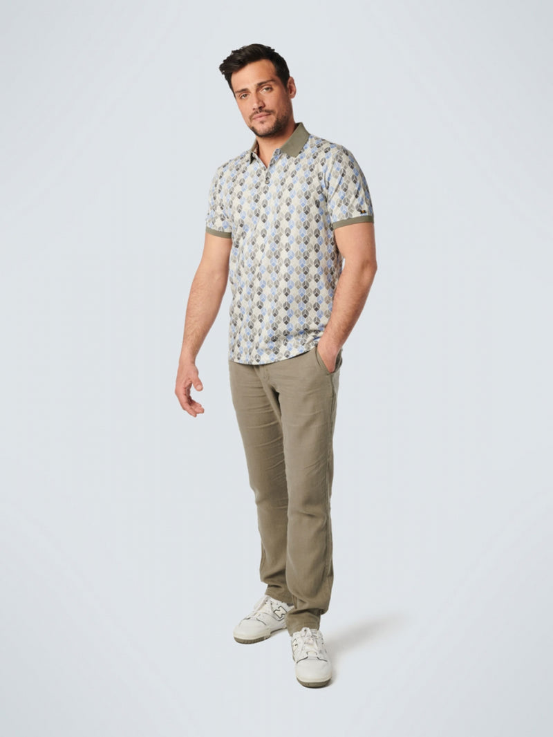 Polo Pique Allover Printed Stretch | Washed Blue