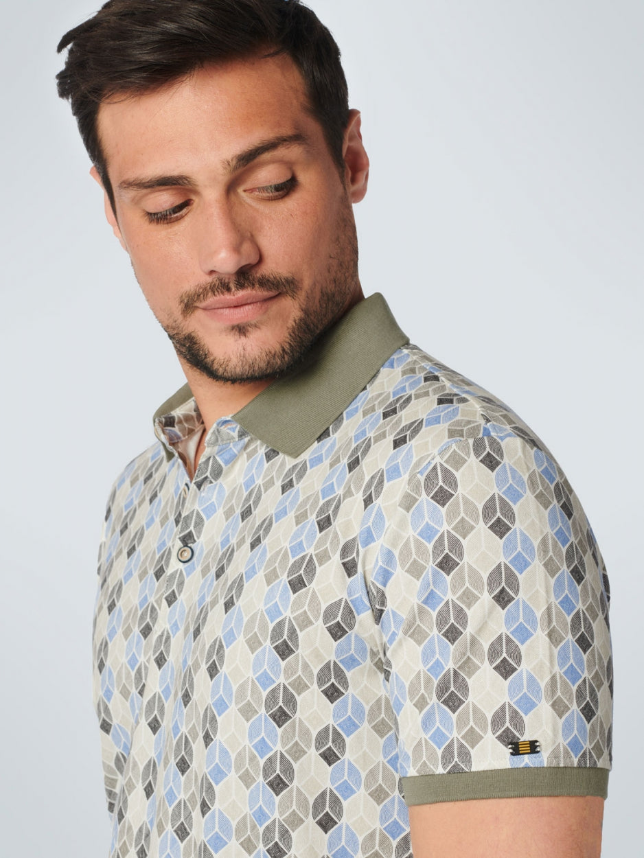 Polo Pique Allover Printed Stretch | Washed Blue
