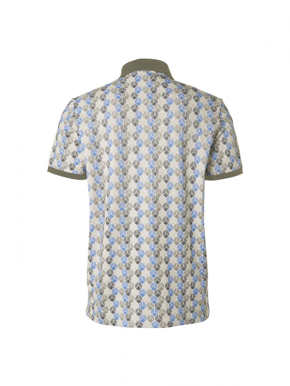 Polo Pique Allover Printed Stretch | Washed Blue