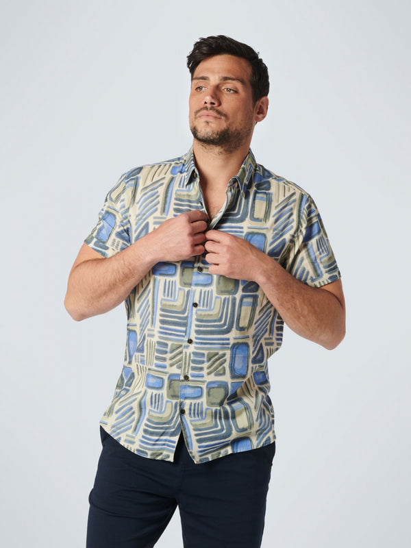 Shirt Short Sleeve Allover Printed | Washed Blue