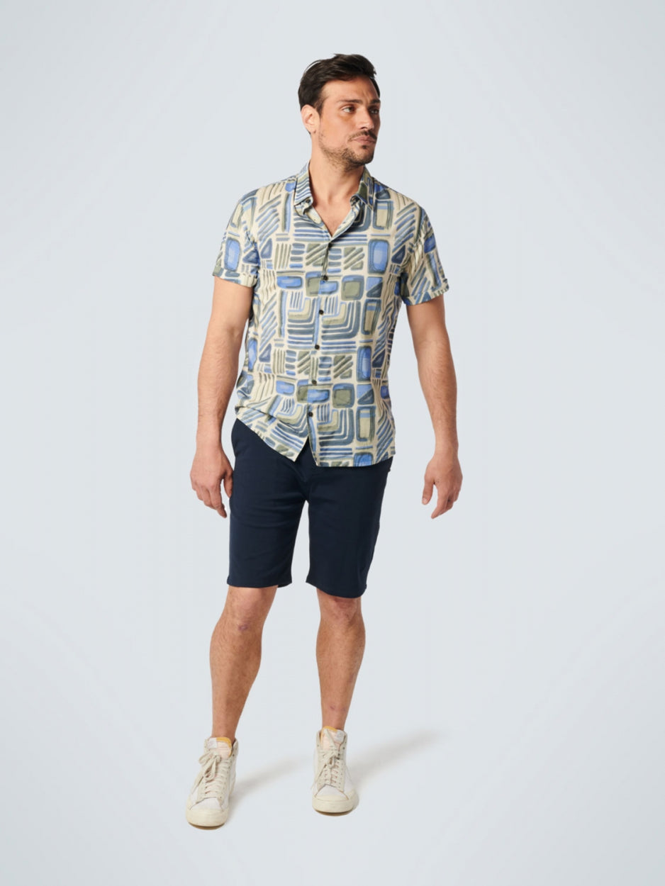 Shirt Short Sleeve Allover Printed | Washed Blue