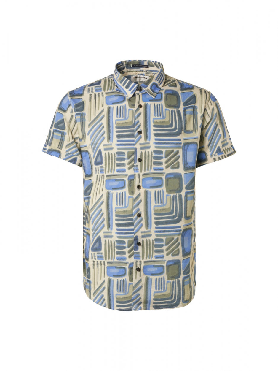 Shirt Short Sleeve Allover Printed | Washed Blue