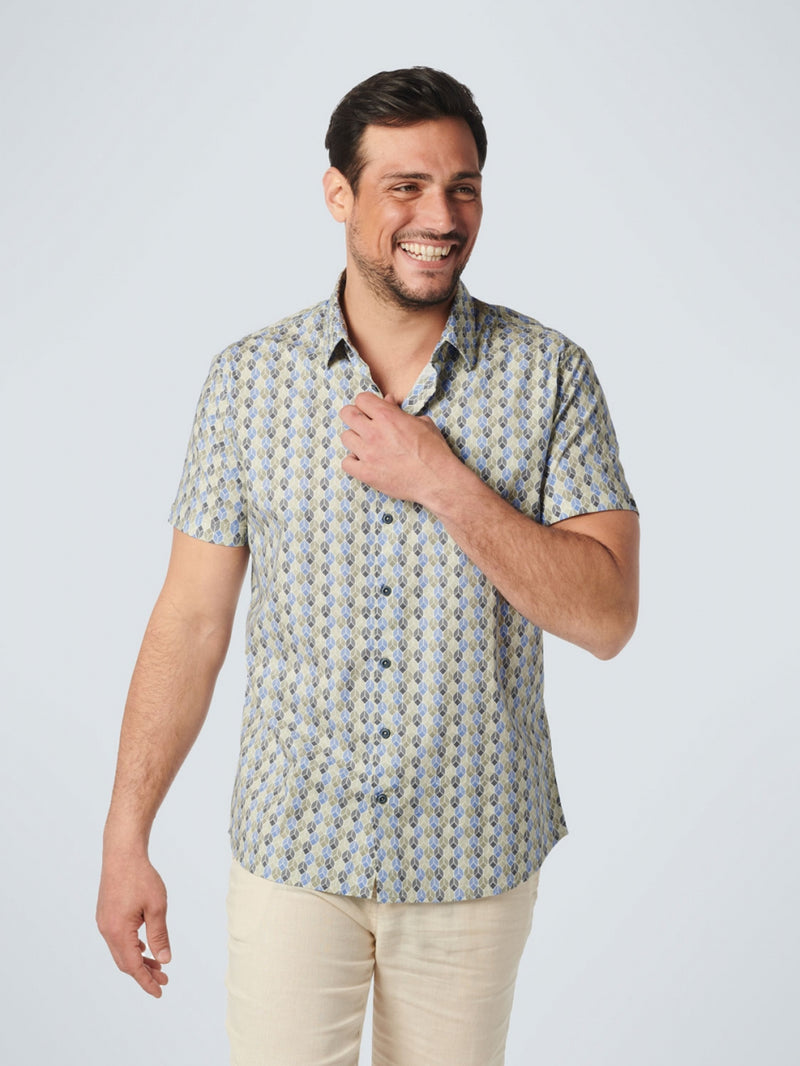 Shirt Short Sleeve Allover Printed Stretch | Washed Blue