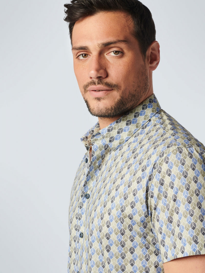 Shirt Short Sleeve Allover Printed Stretch | Washed Blue
