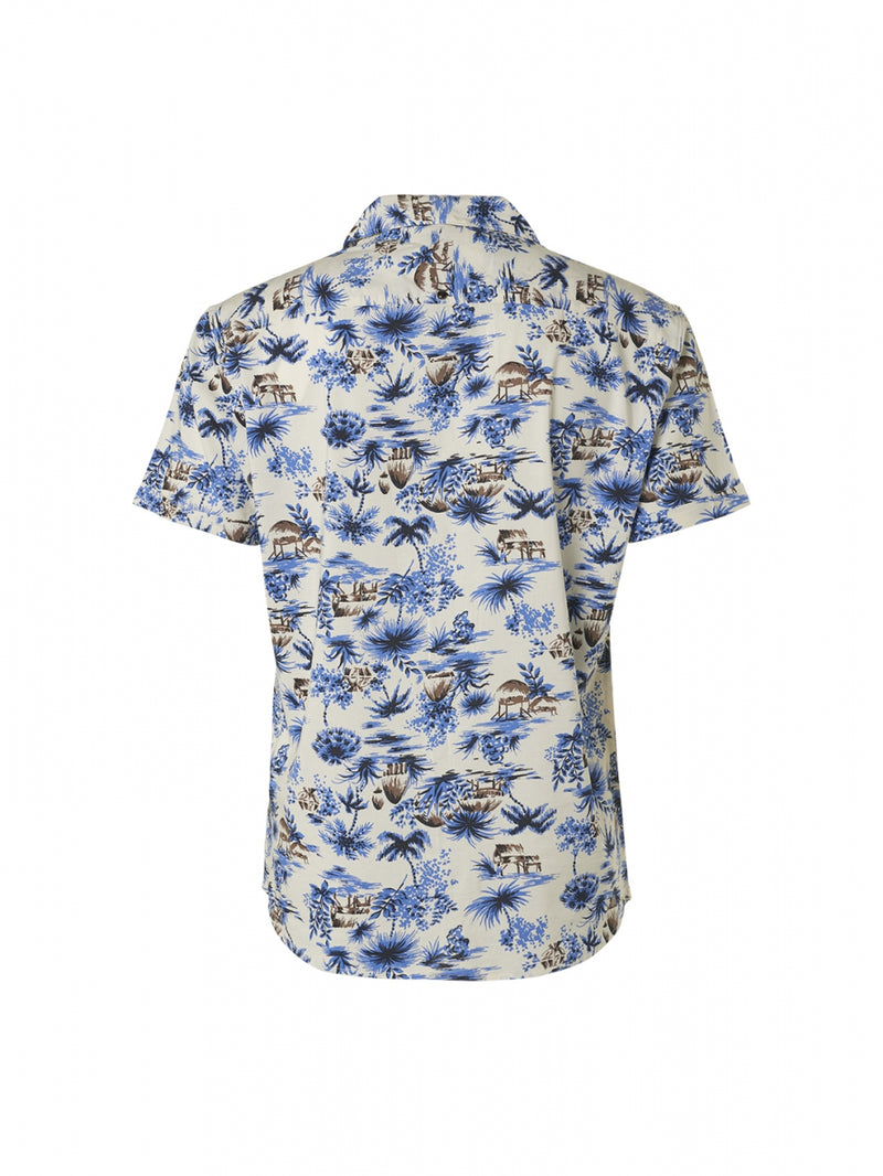 Shirt Short Sleeve Resort Collar Allover Printed | Washed Blue