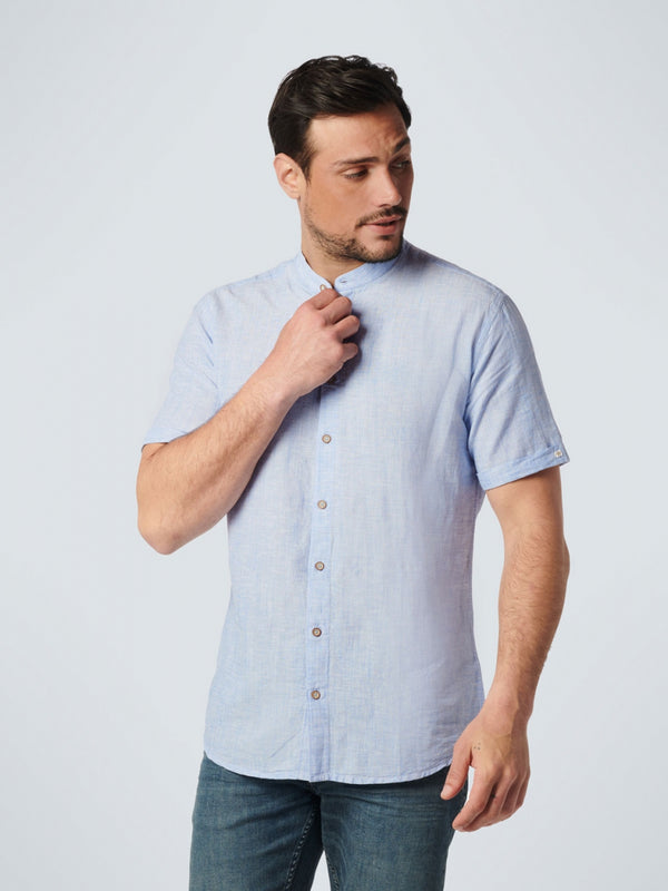 Shirt Short Sleeve Granddad Melange With Linen | Washed Blue