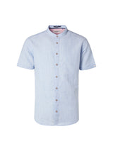 Shirt Short Sleeve Granddad Melange With Linen | Washed Blue