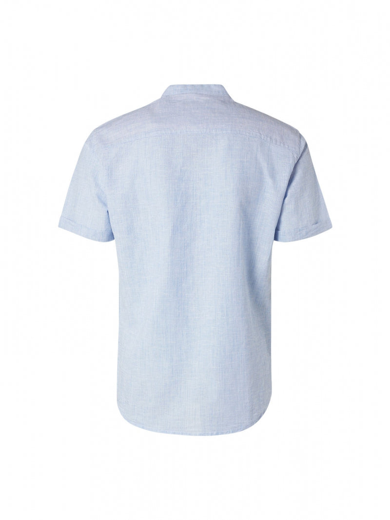 Shirt Short Sleeve Granddad Melange With Linen | Washed Blue