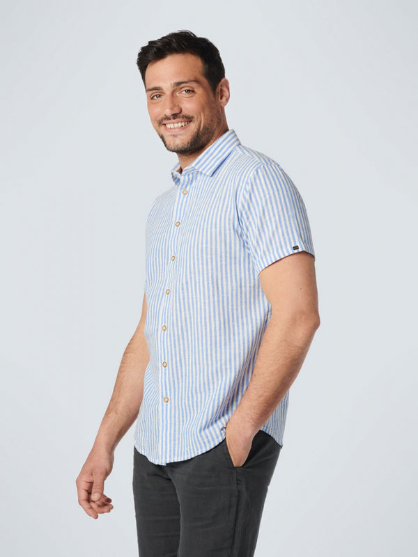 Shirt Short Sleeve 2 Colour Stripe With Linen | Washed Blue