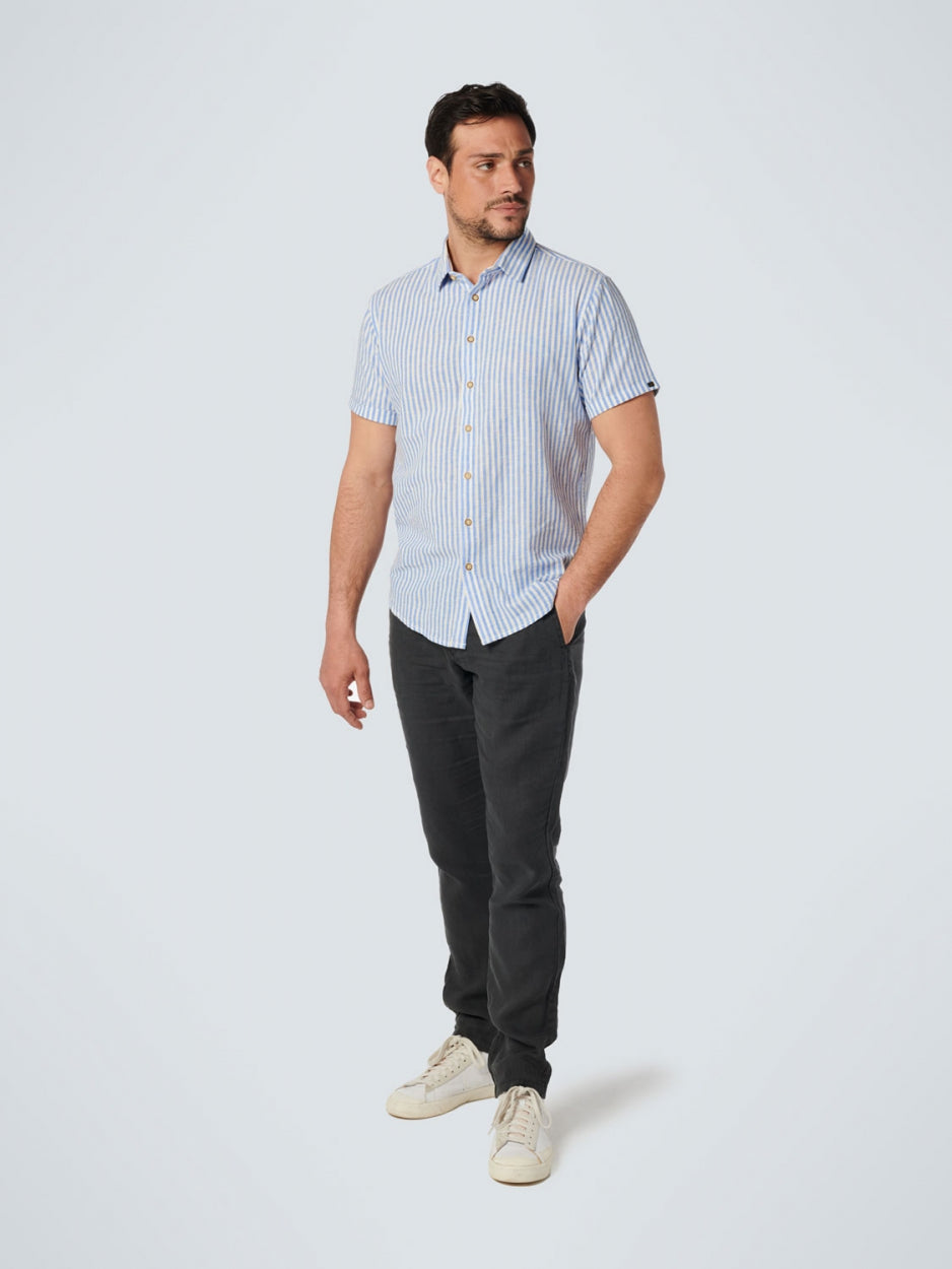Shirt Short Sleeve 2 Colour Stripe With Linen | Washed Blue
