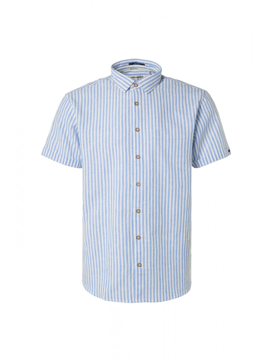 Shirt Short Sleeve 2 Colour Stripe With Linen | Washed Blue