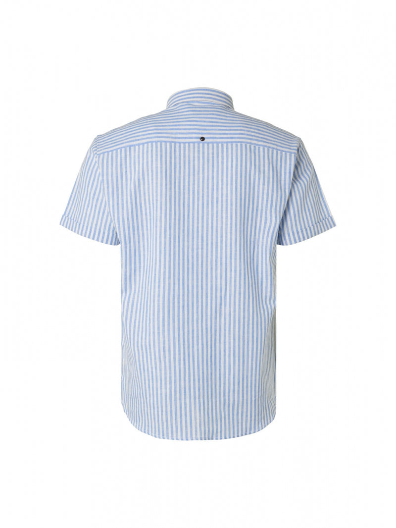 Shirt Short Sleeve 2 Colour Stripe With Linen | Washed Blue