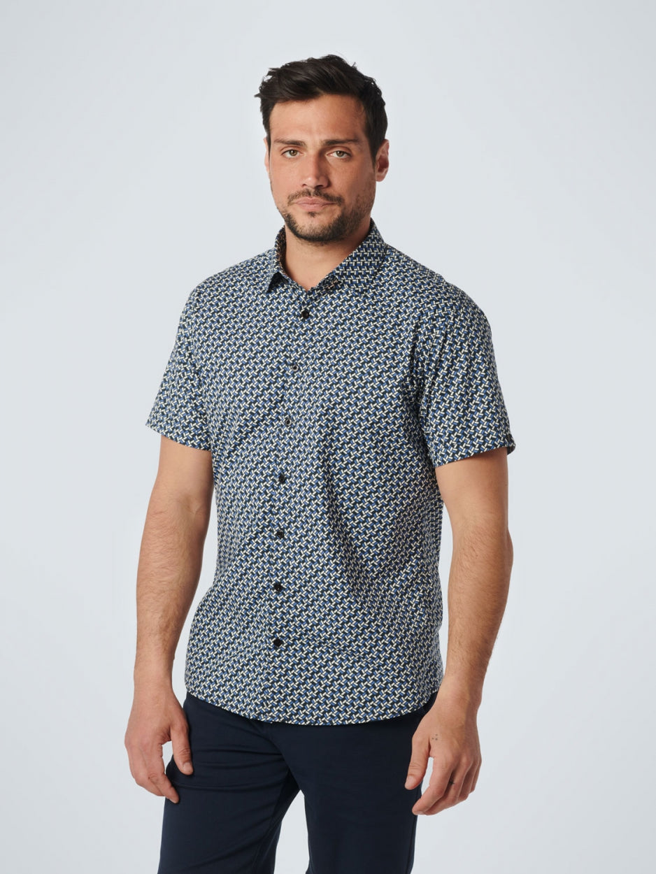 Shirt Short Sleeve Allover Printed Stretch | Washed Blue