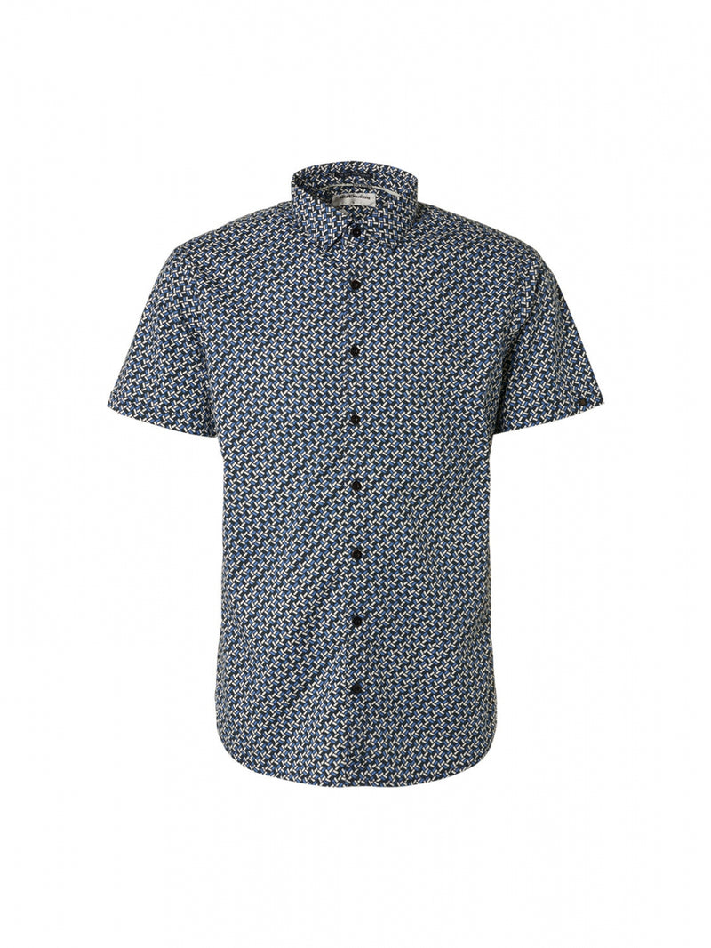 Shirt Short Sleeve Allover Printed Stretch | Washed Blue