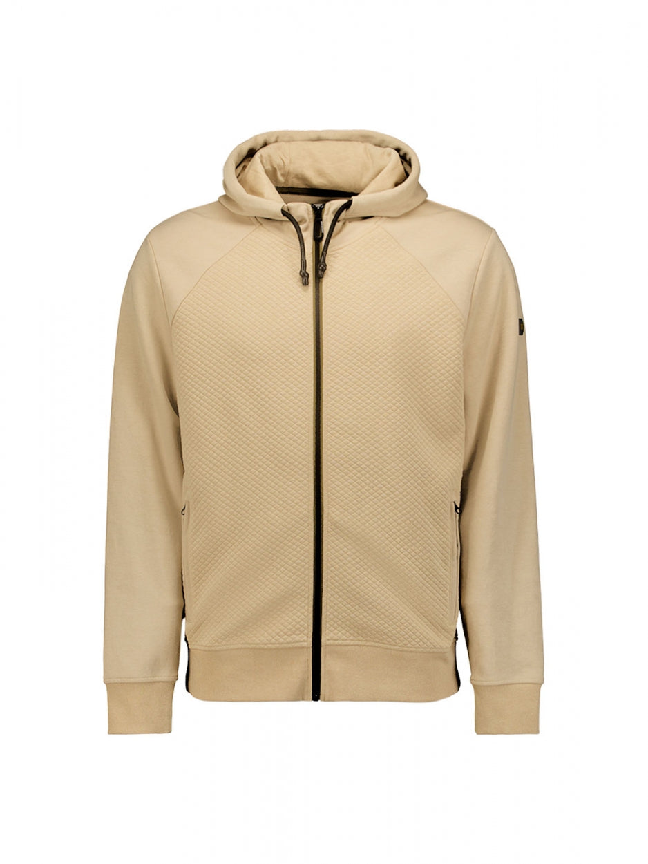 Sweater Hooded Full Zipper Double Layer Jacquard Stretch | Stone