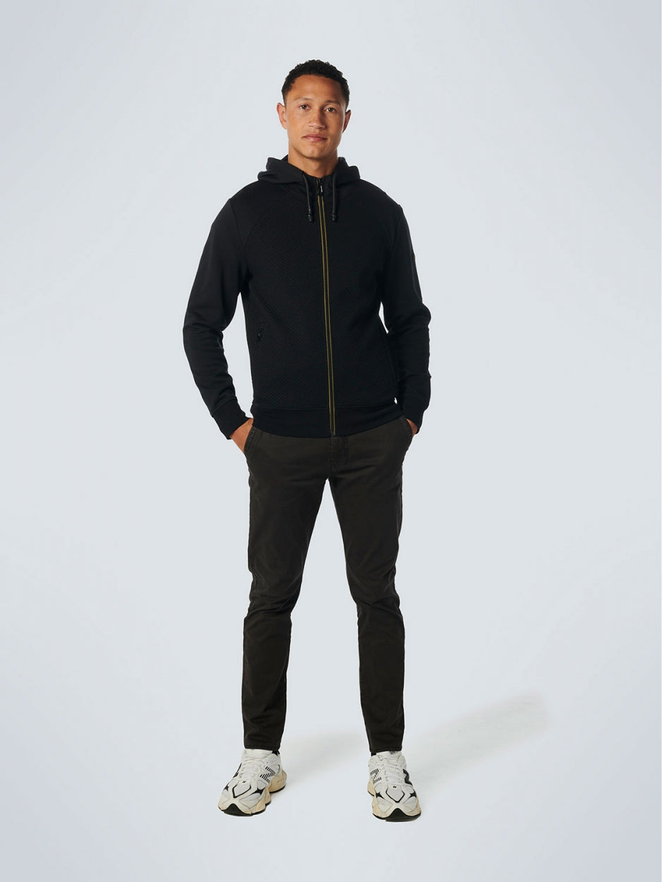 Sweater Hooded Full Zipper Double Layer Jacquard Stretch | Black