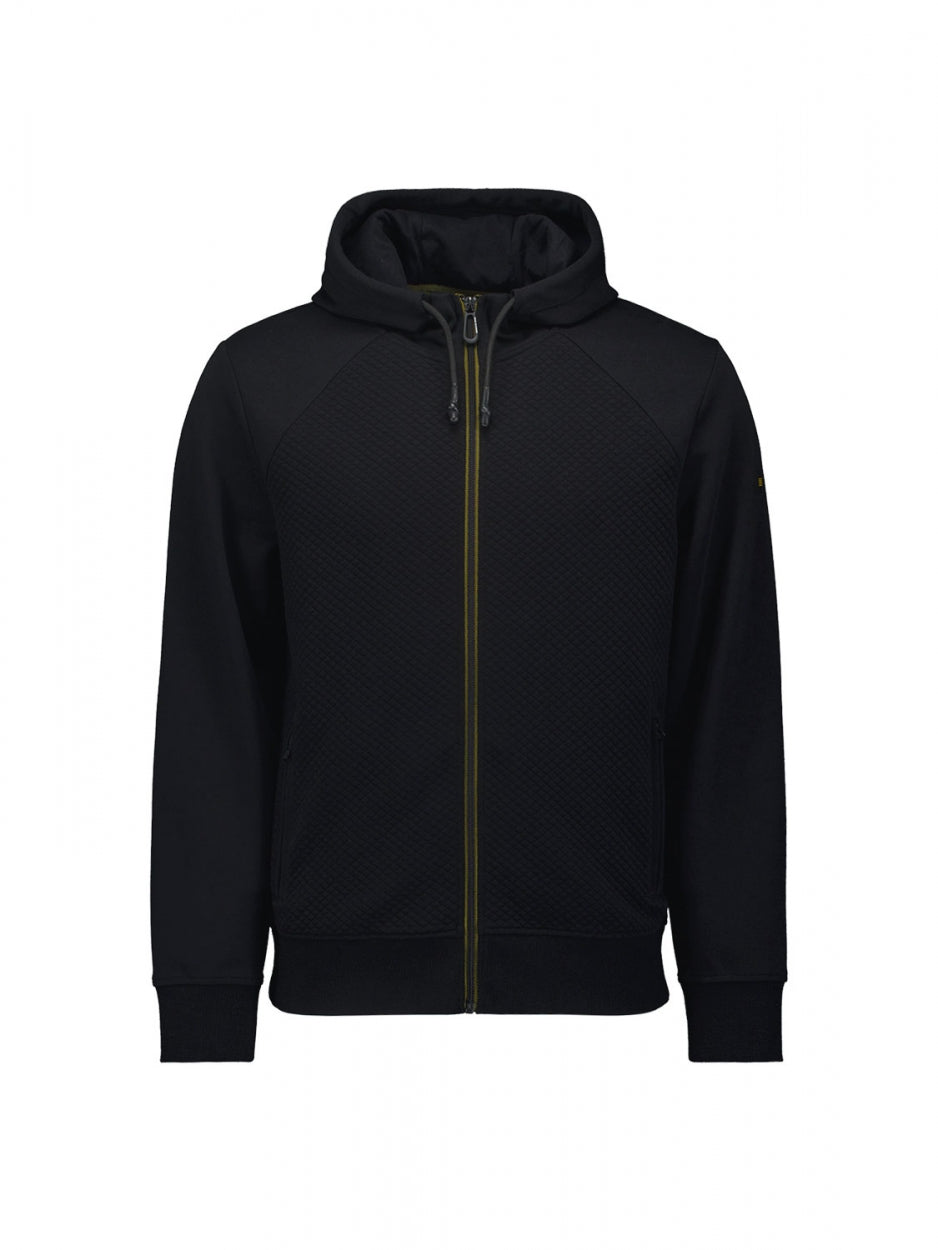 Sweater Hooded Full Zipper Double Layer Jacquard Stretch | Black