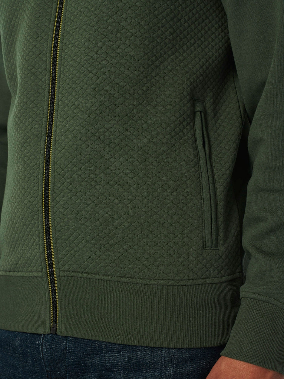 Sweater Hooded Full Zipper Double Layer Jacquard Stretch | Dark Green