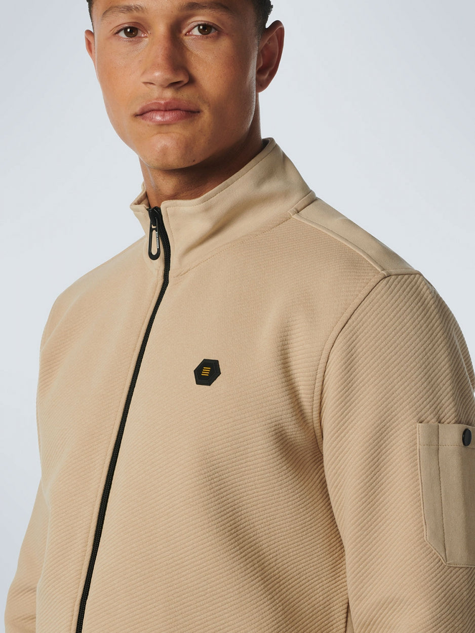 Sweater Full Zipper Double Layer Jacquard Stretch | Stone