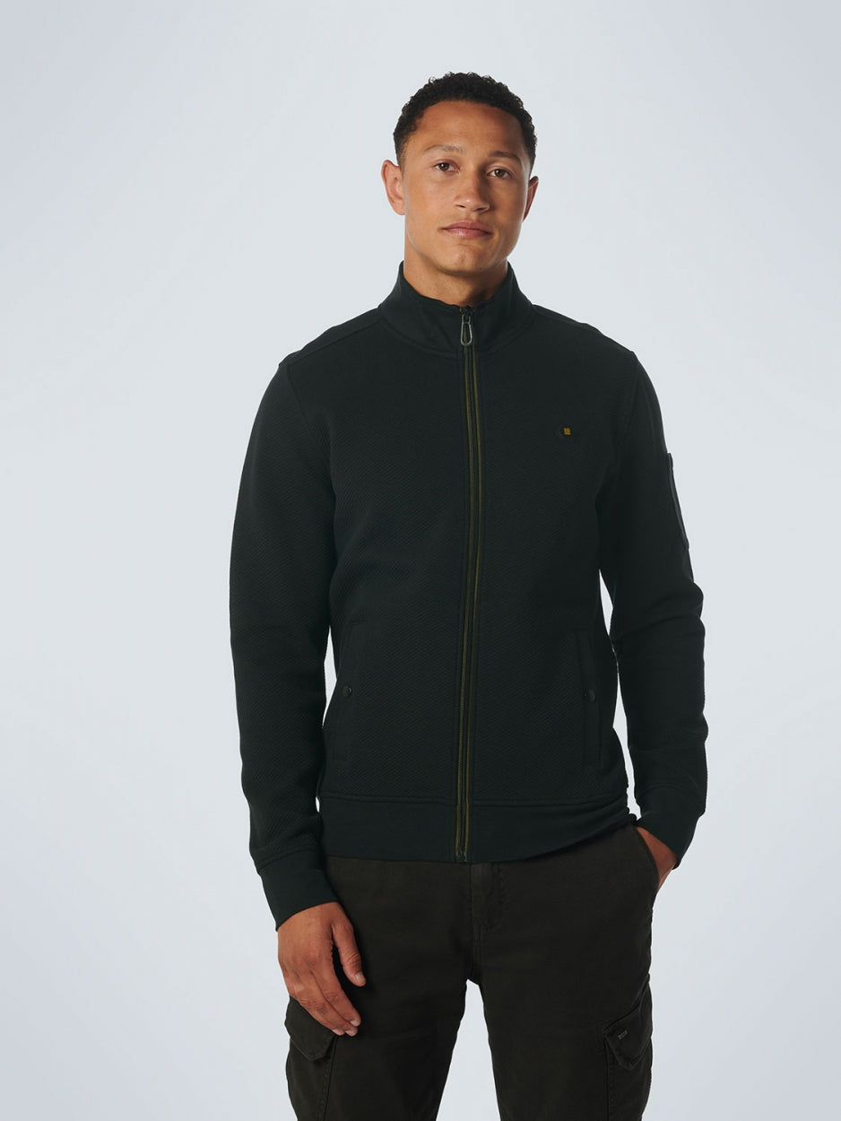 Sweater Full Zipper Double Layer Jacquard Stretch | Black