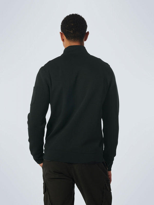 Sweater Full Zipper Double Layer Jacquard Stretch | Black