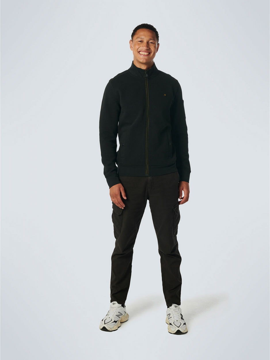 Sweater Full Zipper Double Layer Jacquard Stretch | Black