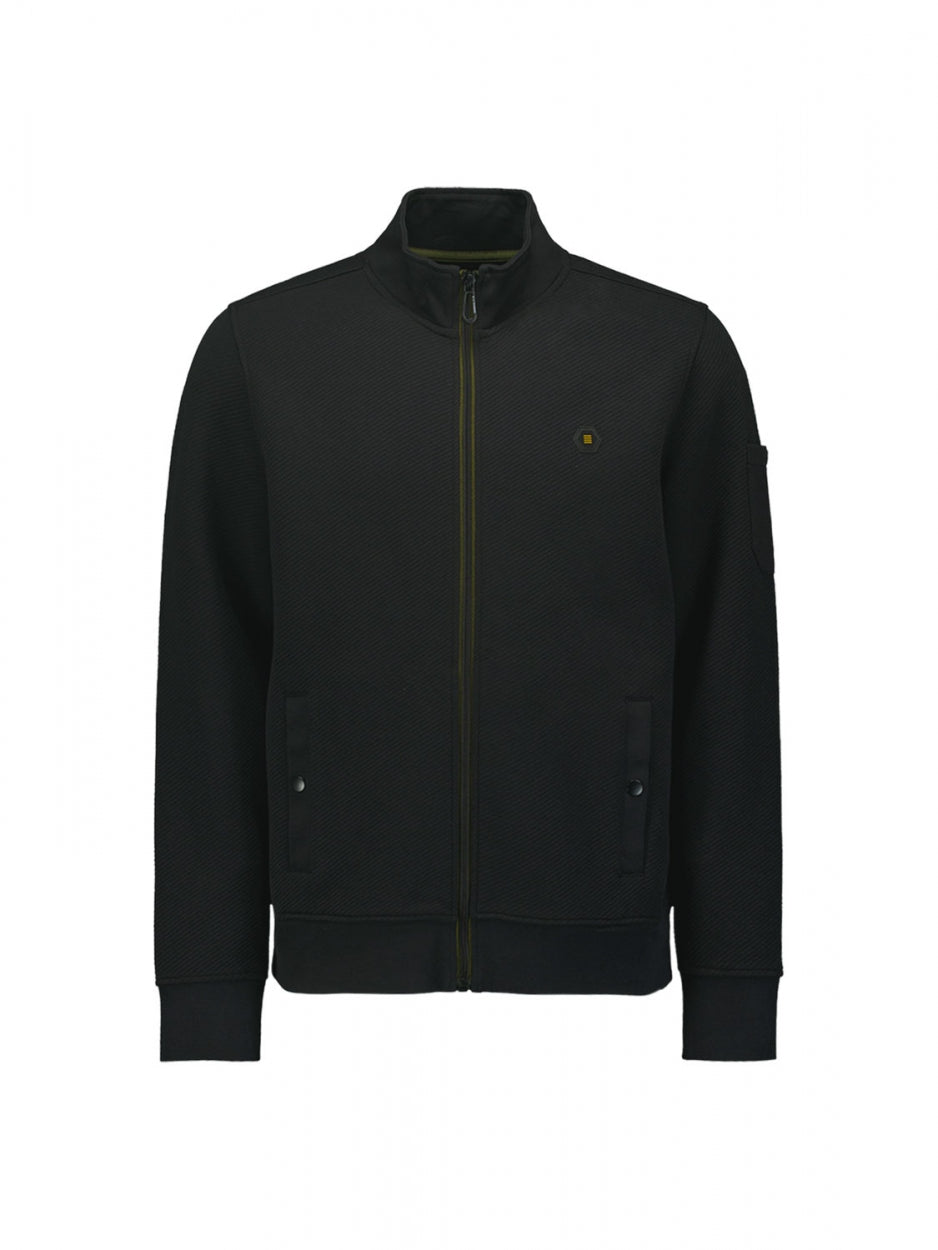 Sweater Full Zipper Double Layer Jacquard Stretch | Black