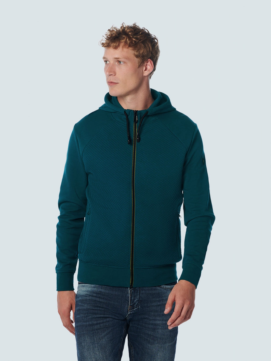 Sweater Hooded Full Zipper Double Layer Jacquard Stretch | Ocean