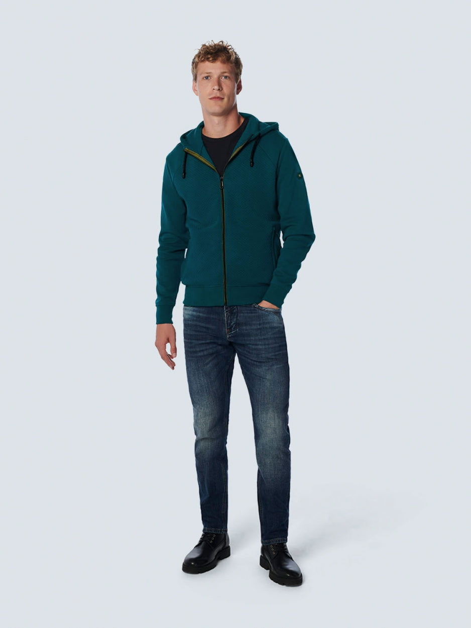 Sweater Hooded Full Zipper Double Layer Jacquard Stretch | Ocean