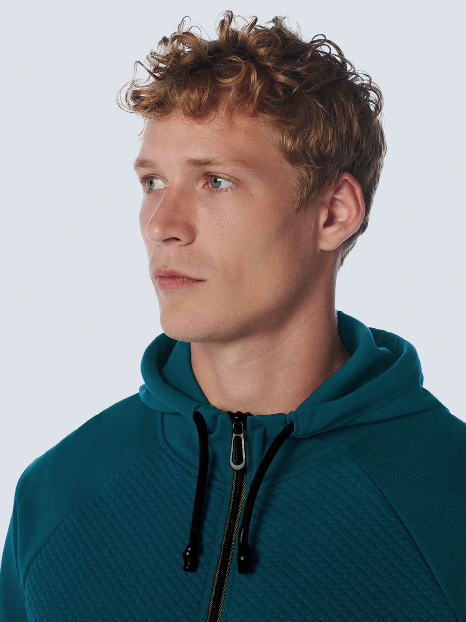 Sweater Hooded Full Zipper Double Layer Jacquard Stretch | Ocean