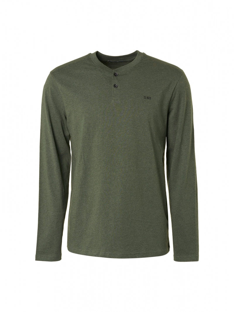 T-Shirt Long Sleeve Granddad Melange | Dark Green