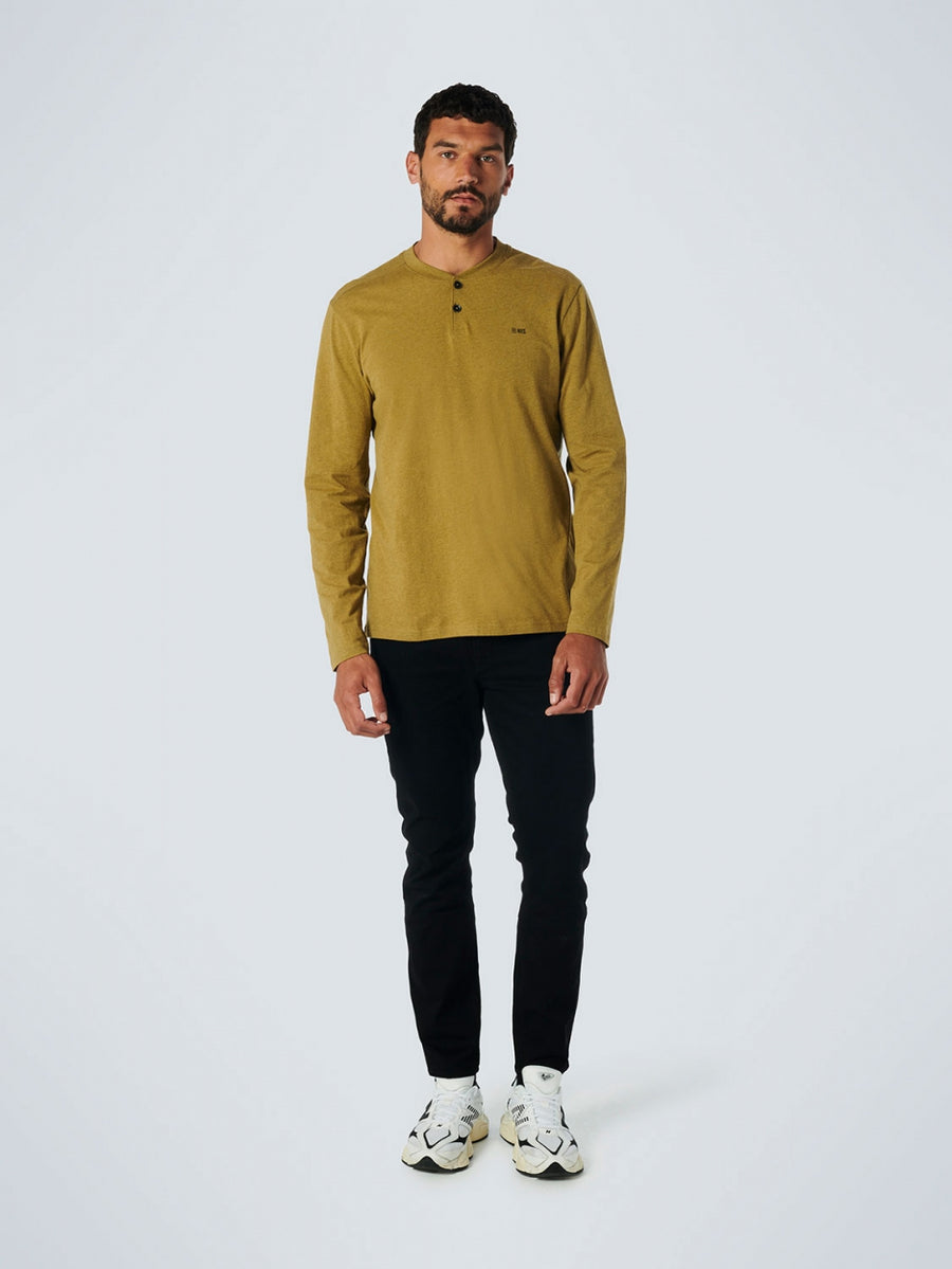 T-Shirt Long Sleeve Granddad Melange | Olive – No Excess
