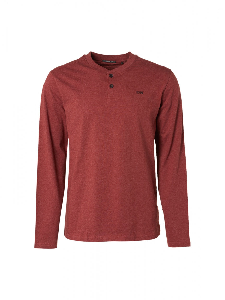 T-Shirt Long Sleeve Granddad Melange | Dark Red