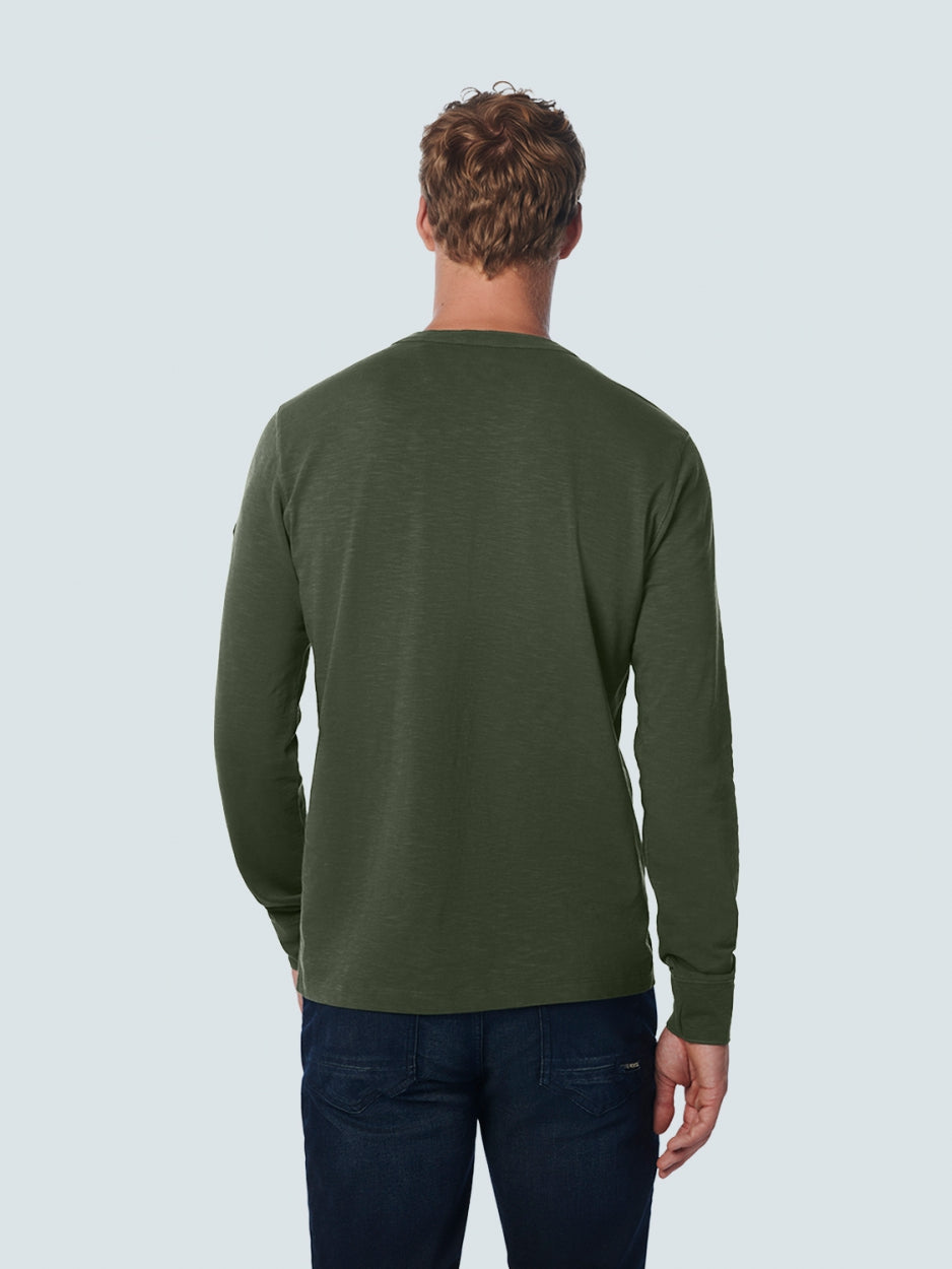 T-Shirt Long Sleeve Granddad Garment Dyed Slub | Dark Green