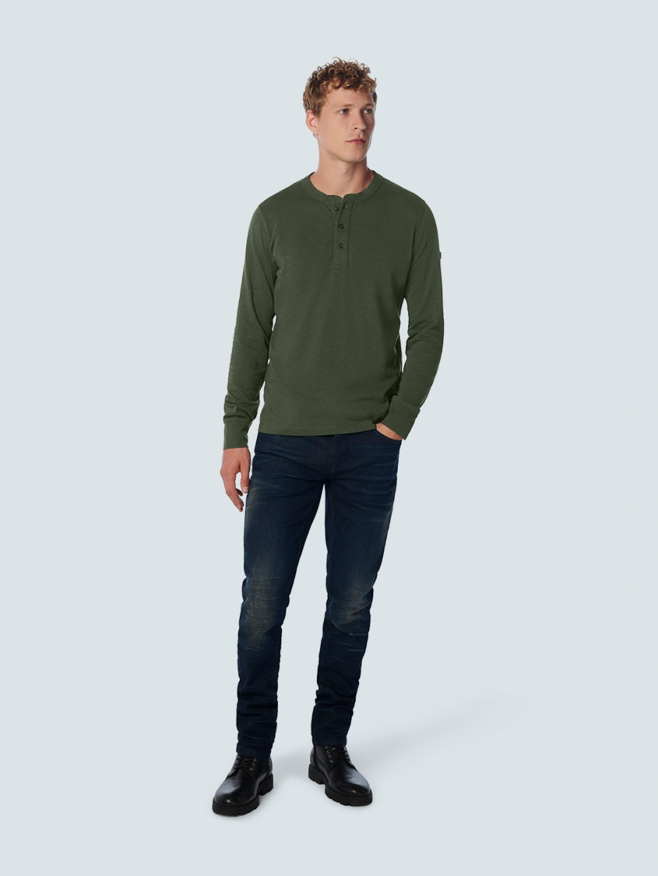 T-Shirt Long Sleeve Granddad Garment Dyed Slub | Dark Green