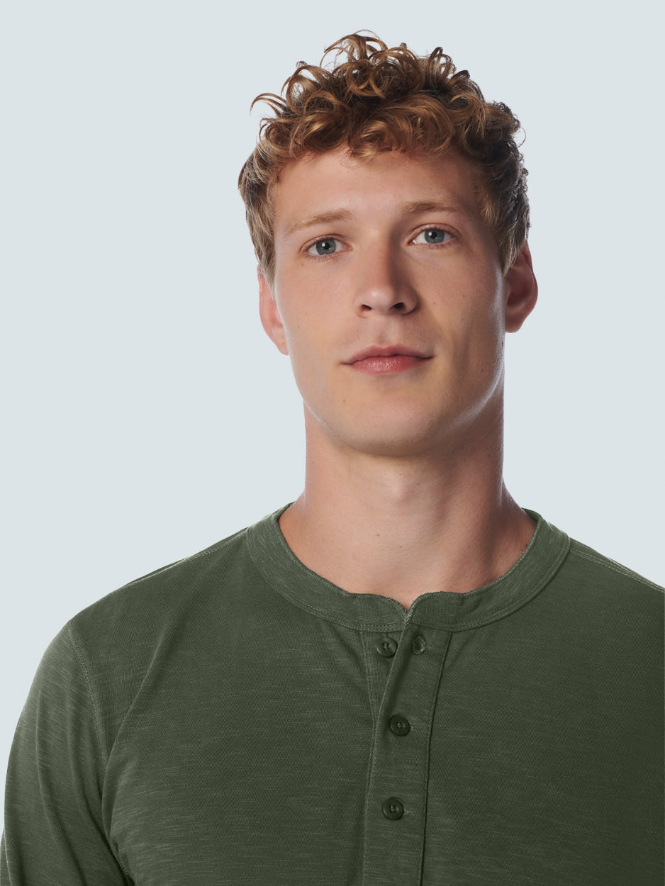 T-Shirt Long Sleeve Granddad Garment Dyed Slub | Dark Green