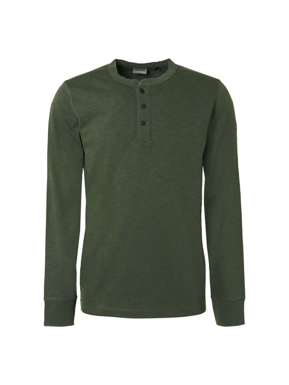 T-Shirt Long Sleeve Granddad Garment Dyed Slub | Dark Green
