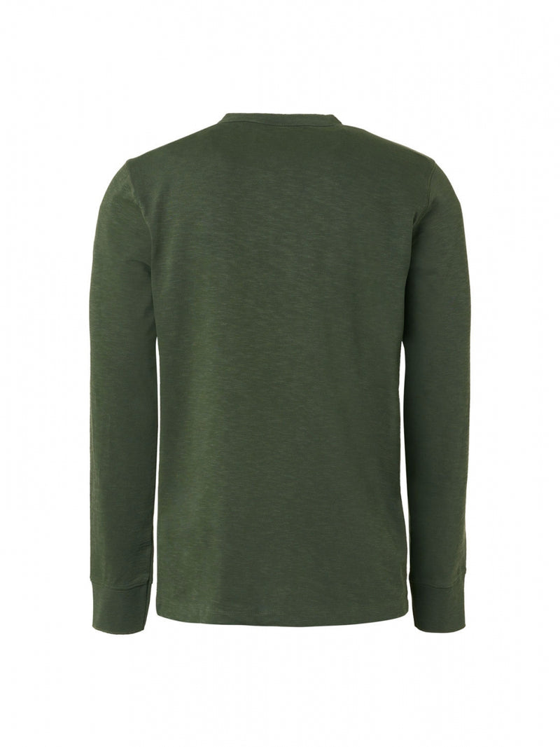 T-Shirt Long Sleeve Granddad Garment Dyed Slub | Dark Green