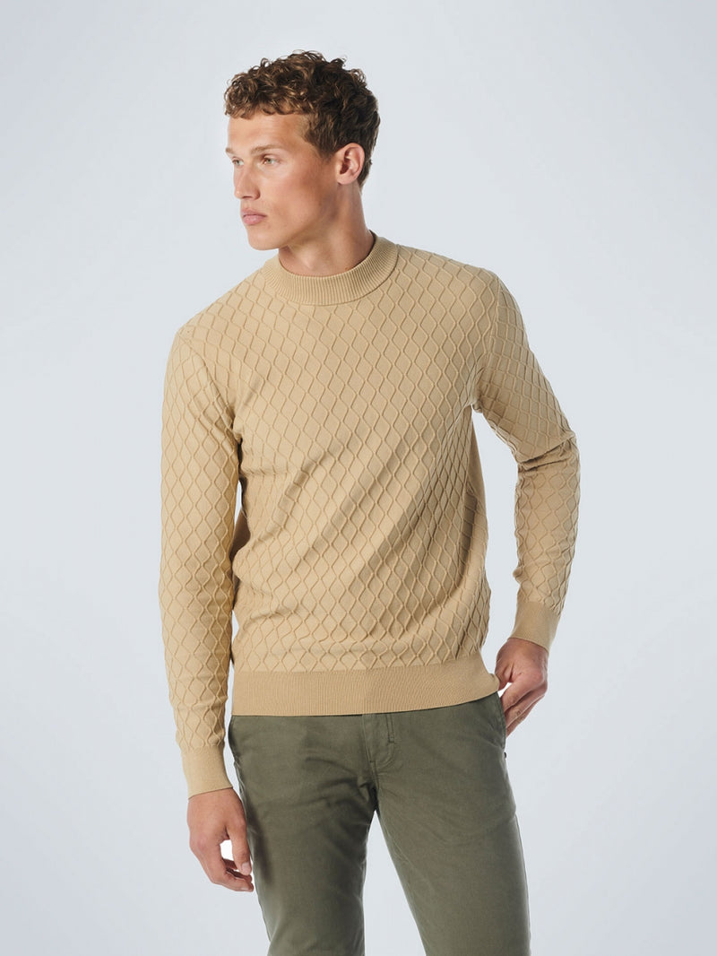 Pullover Crewneck Jacquard Mix Knit Solid | Stone