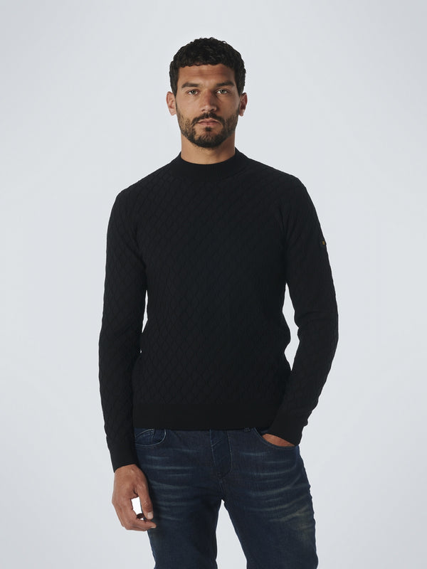 Pullover Crewneck Jacquard Mix Knit Solid | Black